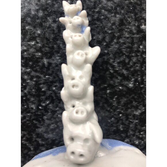 Vintage Pig Handmade Ceramic Sculpture Titled "7-UP" 7 Pigs Graduated On Top - Picture 9 of 10